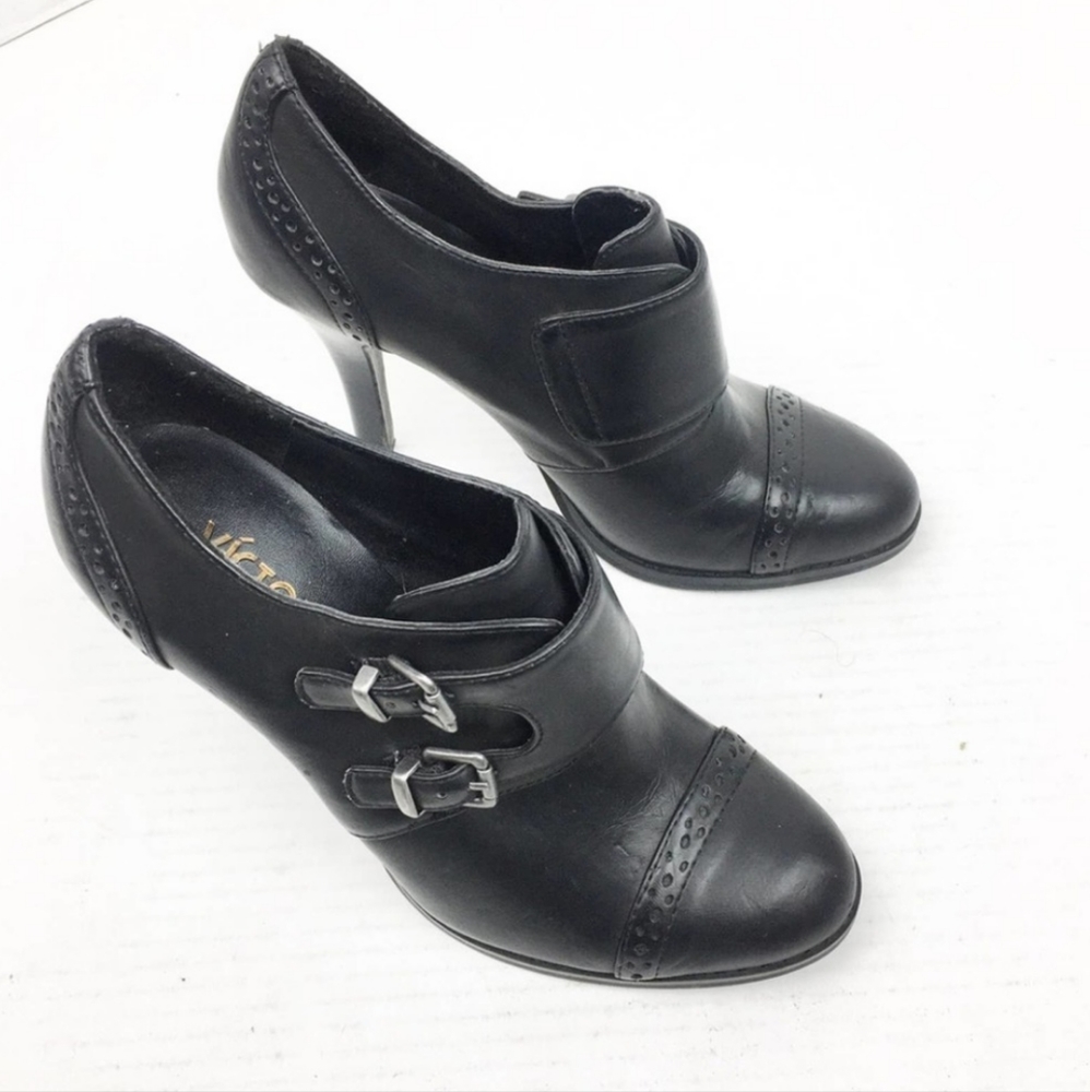 Black Buckle Ankle Heel Bootie Shoes SZ 6.5 - Picture 2 of 10